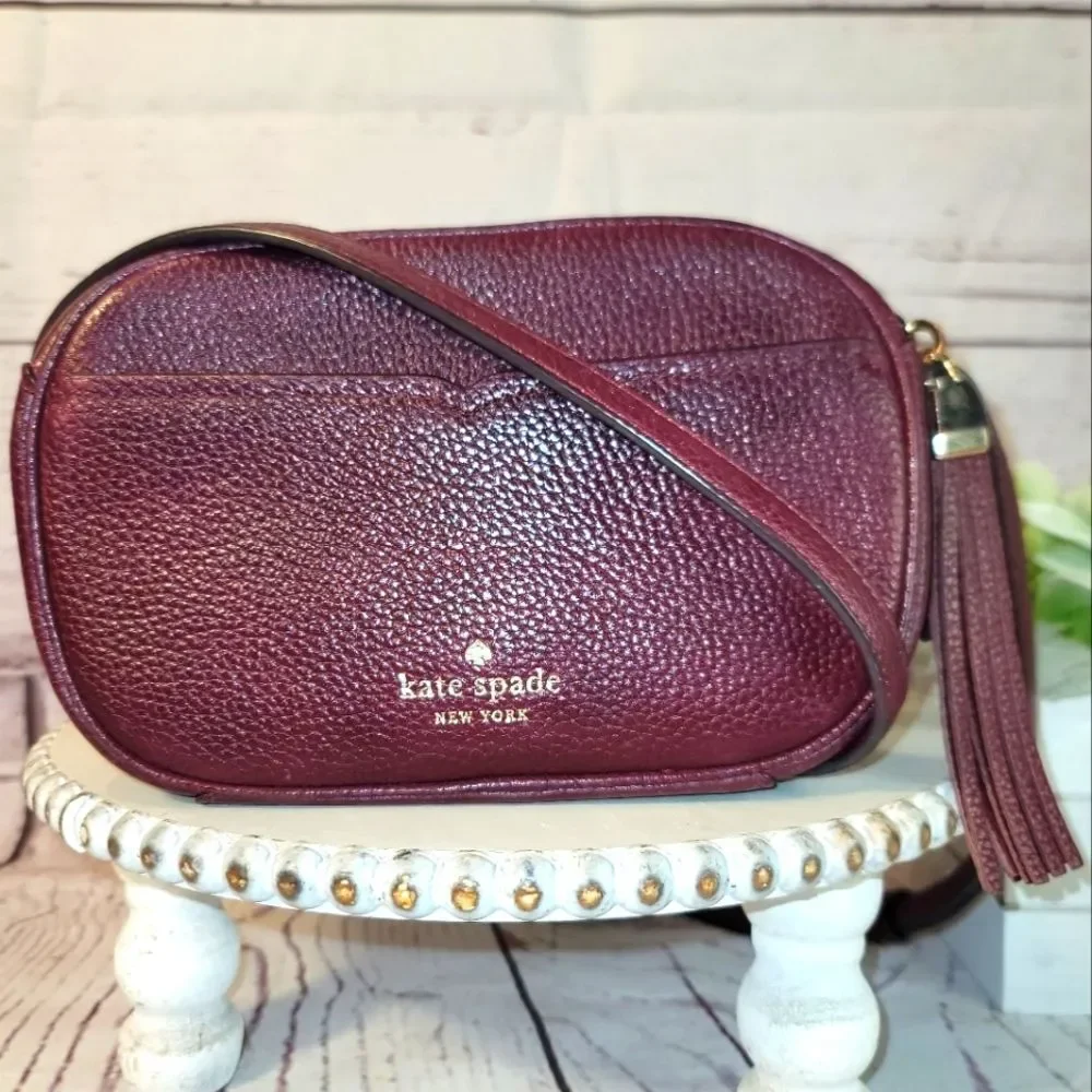 Kate Spade NY Kourtney Burgundy/Maroon/Wine Leather Camera Crossbody Bag